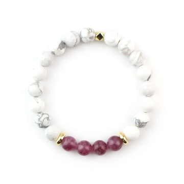 Pink Tourmailine and White Howlite Beaded Bracelet